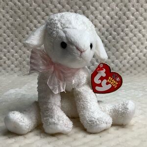Ty Beanie Baby Plush Lullaby Lamb 2002 with Tags Stuffed Animal Toy Pink Ribbon